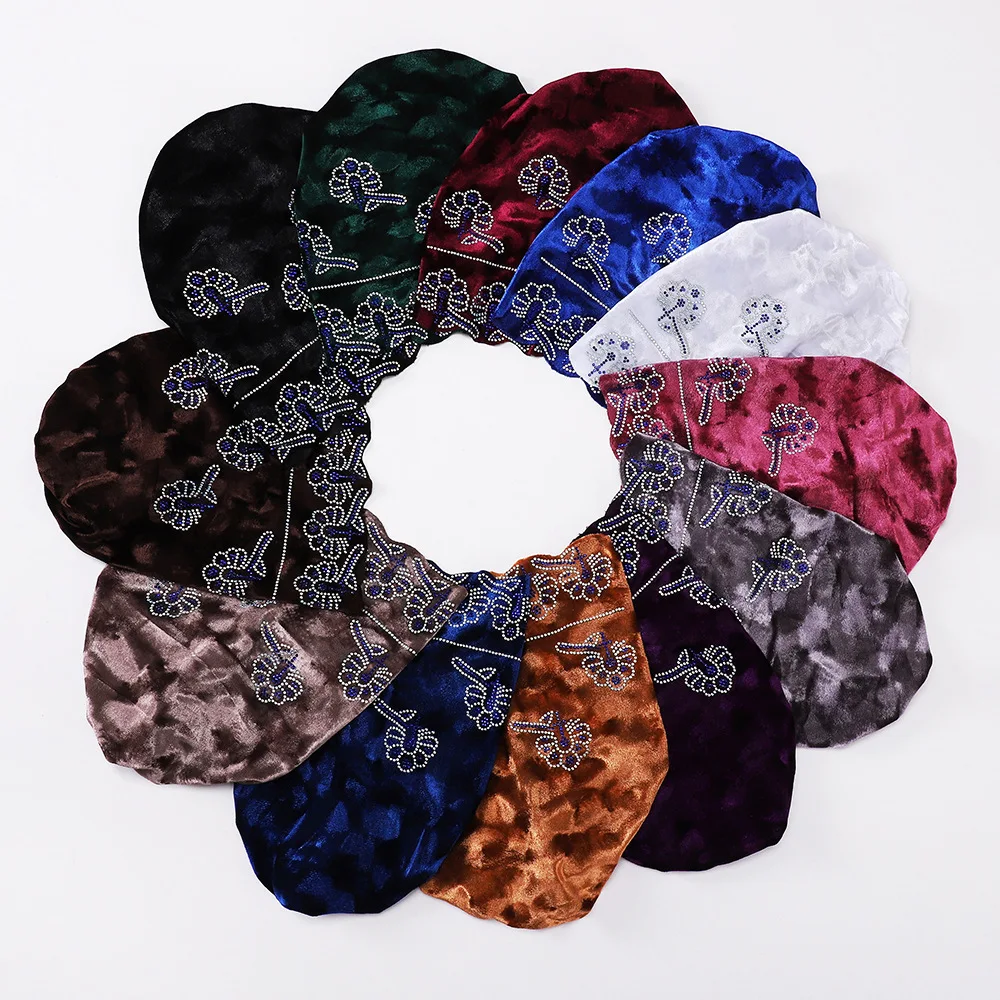 Strass Underscarf Velluto Cofano Berretti Donna Musulmano Hijab Cappello Interno Chemio Cap Perdita di Capelli Foulard Avvolgere la Testa Turbante Mujer