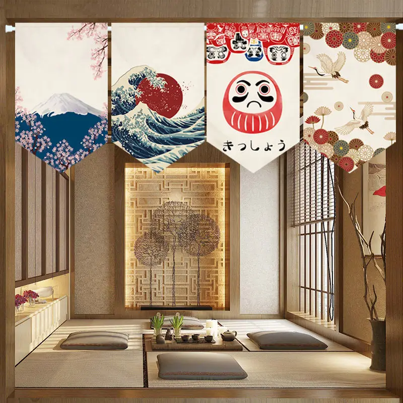 Japanese Fabric Hanging Curtains Living Room Porch Kitchen Door Curtains Tavern Triangular Flag Decoration Partition Tapestry