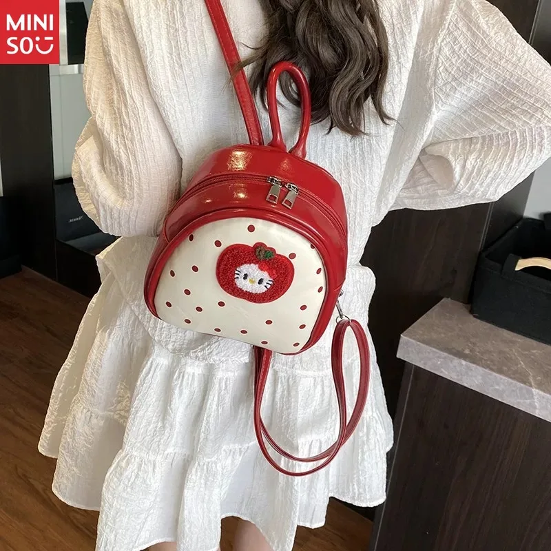 Mochila Miniso de estilo coreano de lunares Hello Kitty, minibolso lindo para mujeres y niñas de uso diario