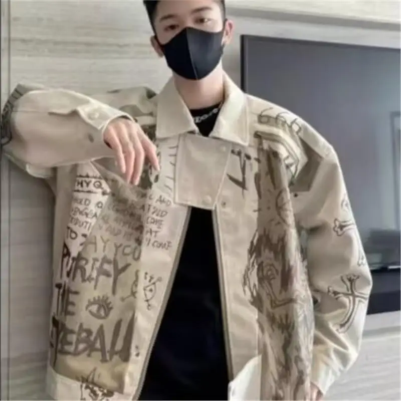 

Летняя мужская рабочая одежда большого размера в стиле ретро с принтом Long Sve irt и ket Свободная верхняя куртка с буквенным принтом для подростков