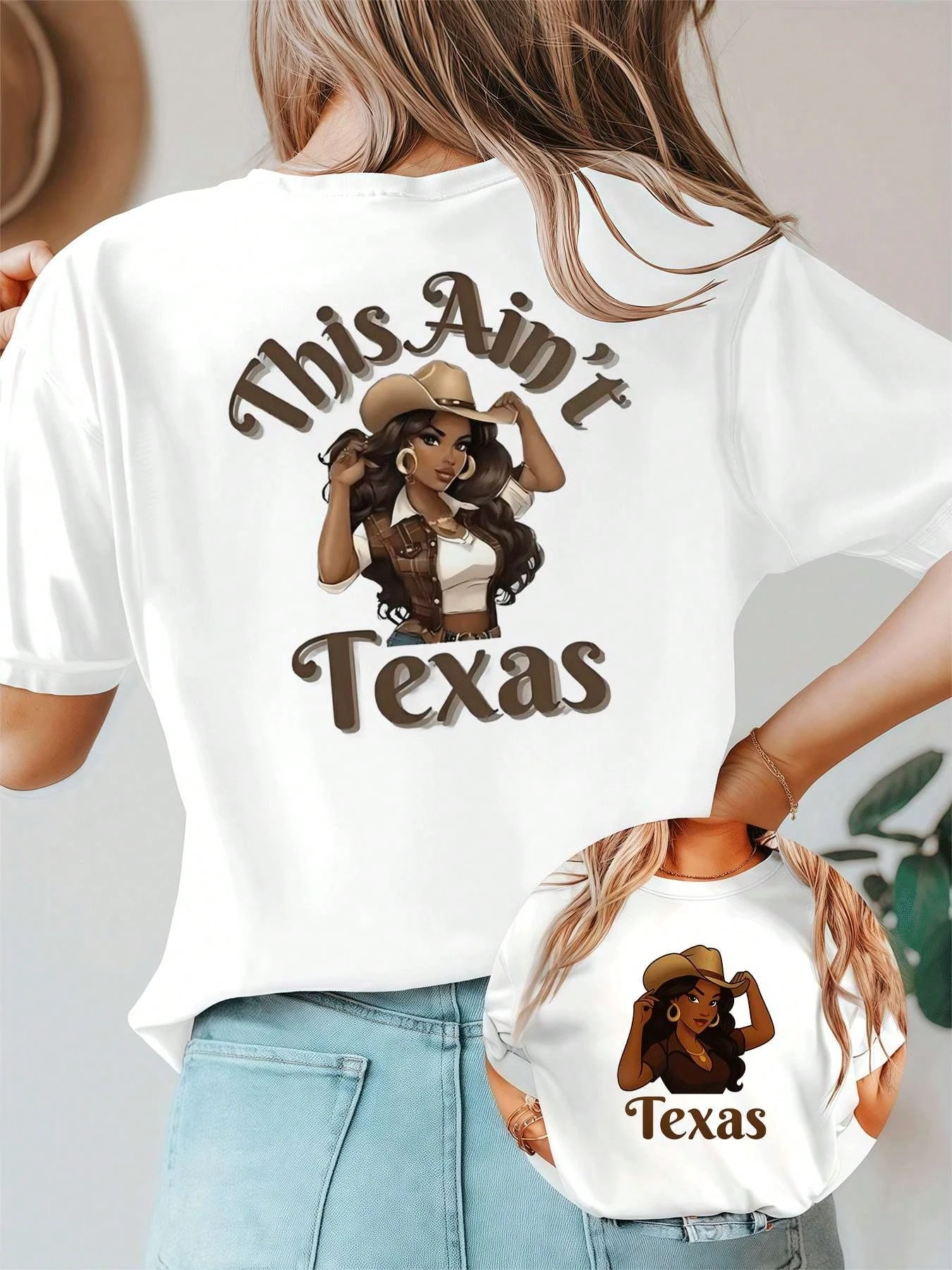 New Denim Pattern Casual Women's T-shirt Casual Round Neck 2026 Summer Outdoor Casual Short-sleeved Top Versatile Y2k Style