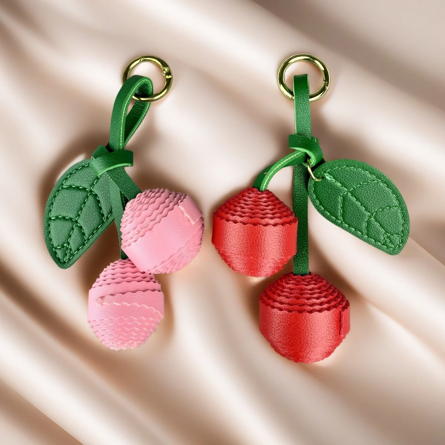 Trendy 3D Layered PU Leather Cherry Bag Charm-Handmade Fruit Pendant-Cherry Charm-Leather Pendant-Gift For Her-Birthday Gift