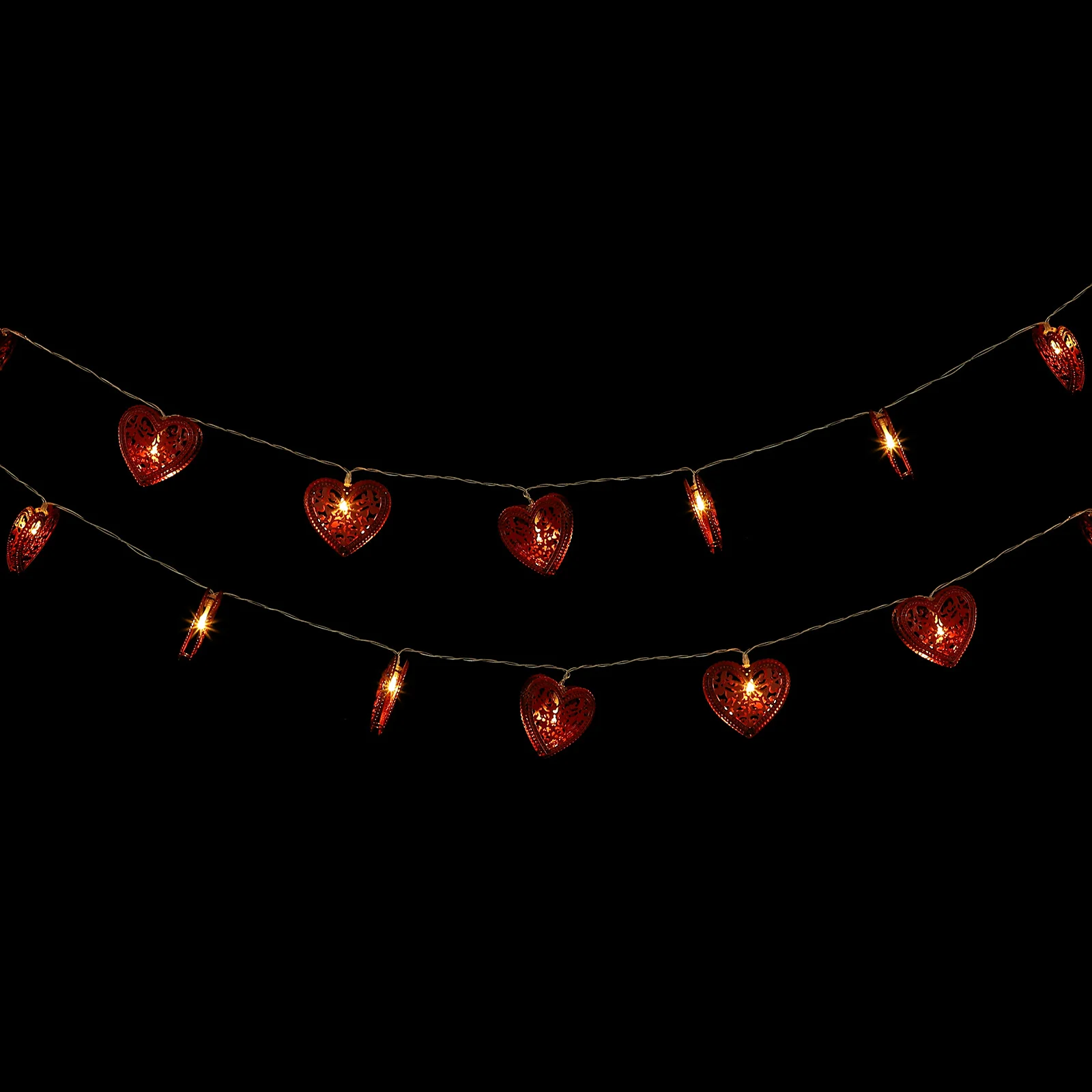 1 مجموعة جميلة زخرفة مصباح شكل قلب Led سلسلة ضوء ثلاثية الأبعاد جوفاء الحديد المطاوع مصباح لعيد الحب حفل زفاف ديكور