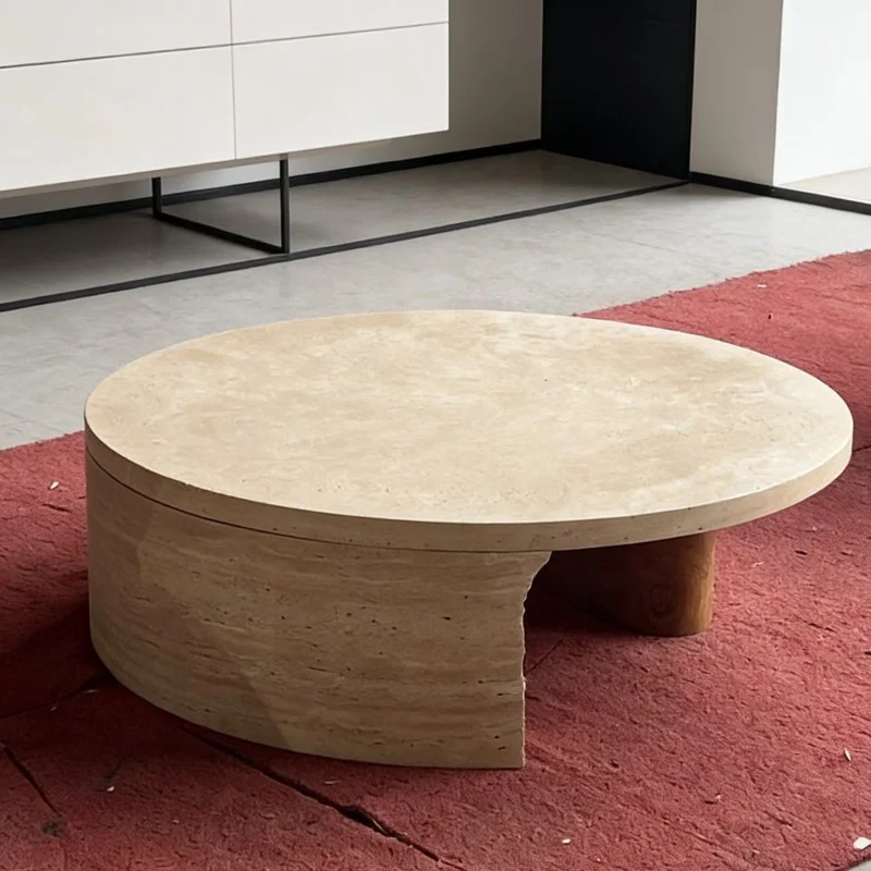 ✿p Custom Made Travertine Stone Pillar Coffee Table Natural Stone Furniture Exporter for Commercial Projects
