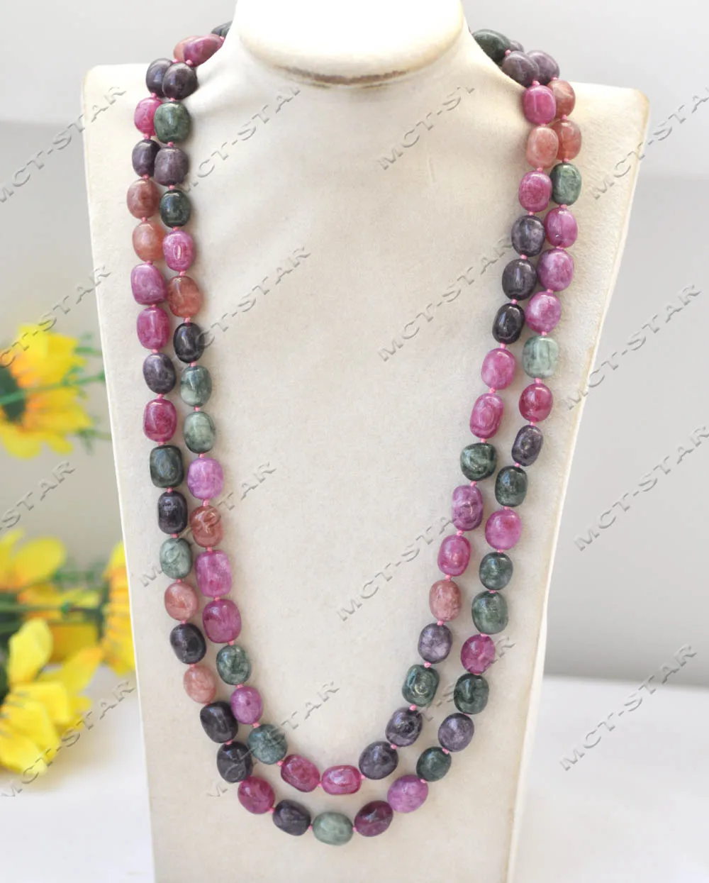 Z13208 Natural 50\'\' 13mm Rose Green Purple Square Tourmaline Necklace Custom jewelry