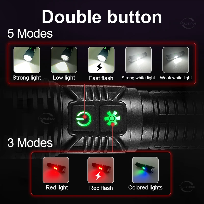 High Power Long Range Torch Super Bright LED Flashlight USB Rechargeable Tactical Flashlight with Side Light Waterproof Outdoor