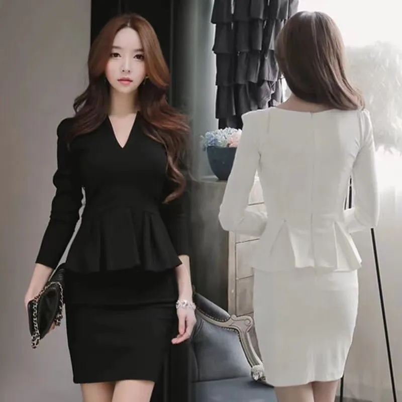V-Ne Bodycon Dr 2Piece Long Sexy Workwear Sweet Sle mid Waist Rabbit Fur Other Material 00% Long Sve One-Piece Dr