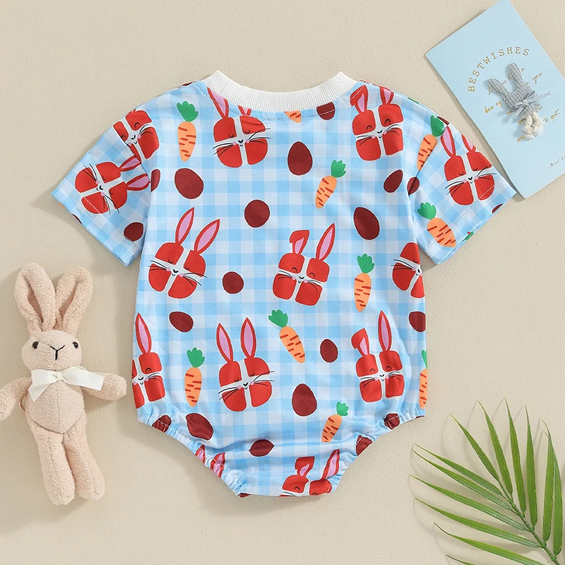 

Cute Newborn Easter Outfit Adorable Bunny Carrot Pattern Round Neck Short Sleeve Romper Infant Clothing Set