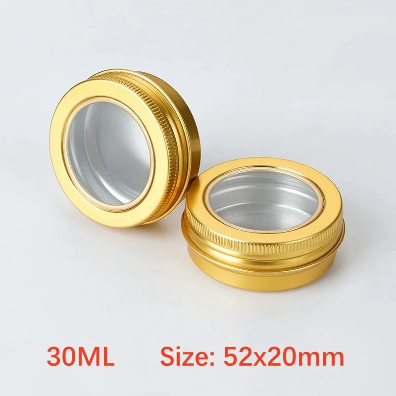 

200pcs 30ml Gold Round Aluminum Cosmetic Cream Jar With Clear Window Lid 1 OZ Aluminum Candle Tin Box Container