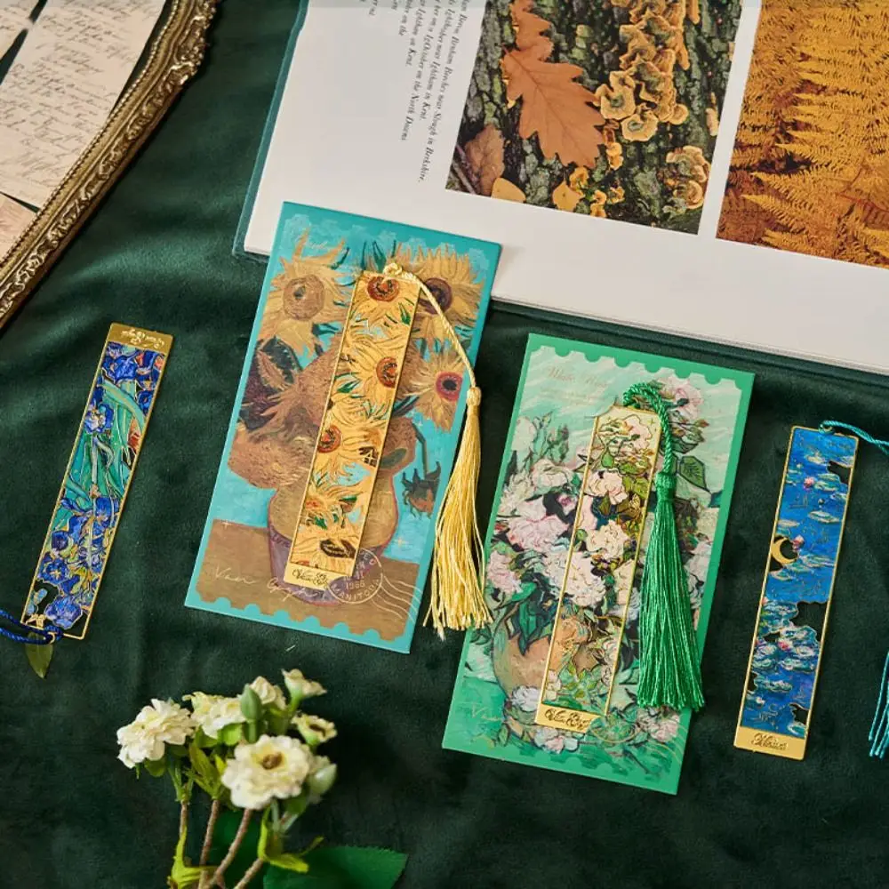 

Creative Oil Painting Metal Bookmark Student Gift Ruler Reading Book Clip School Office Supplies Tassel Pendant Pagination Mark