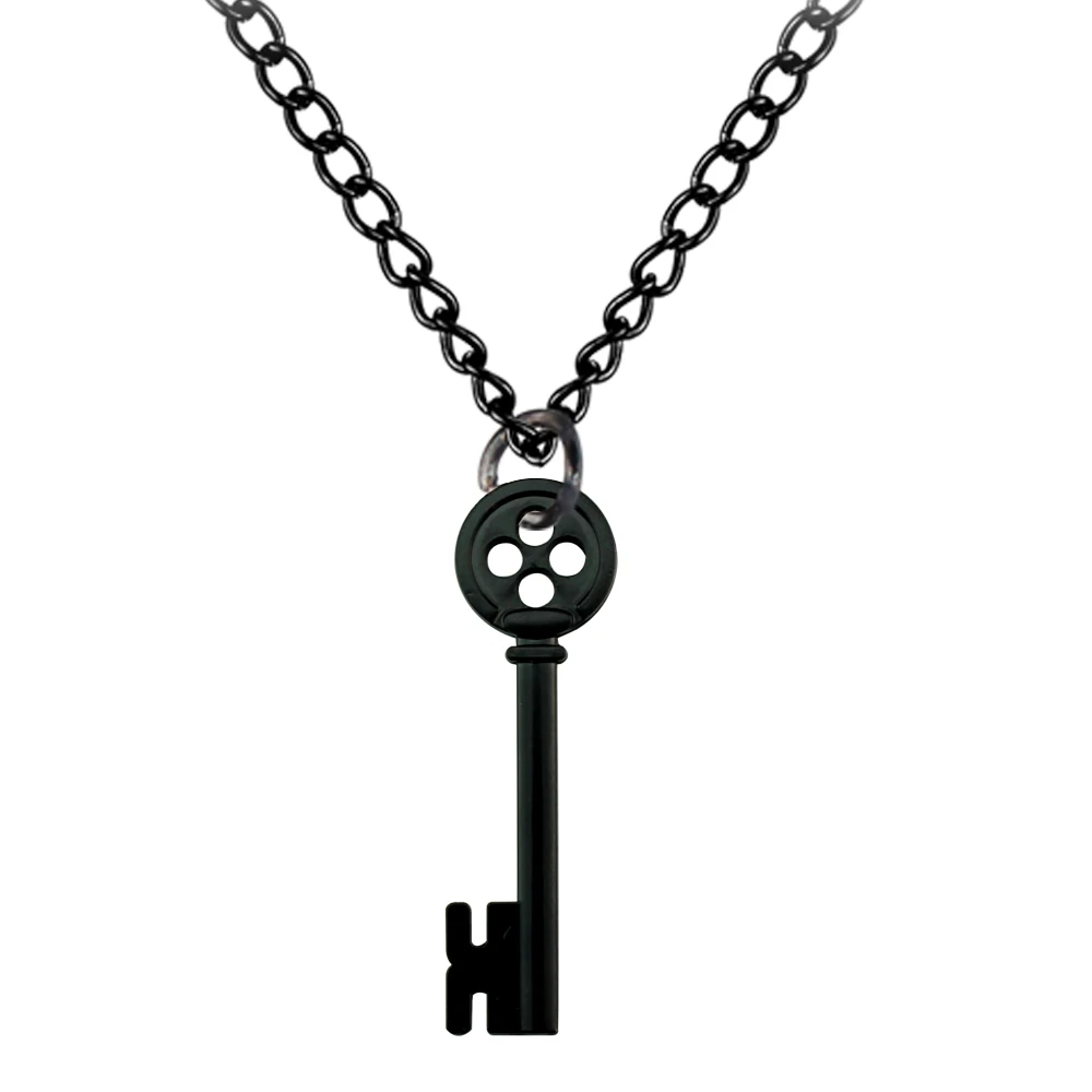 Fashion Halloween Metal Coraline Key Props Neil Gaiman Retro Black Treasure Chest Key Necklace