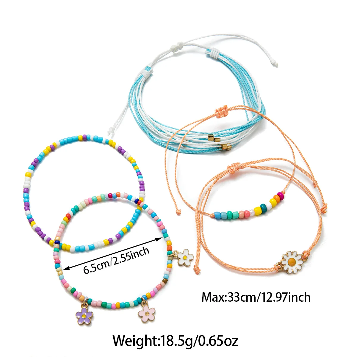 Summer Sweet Anklet with Windy Style, Multi-layer Stackable Wax Rope Flower Pendant