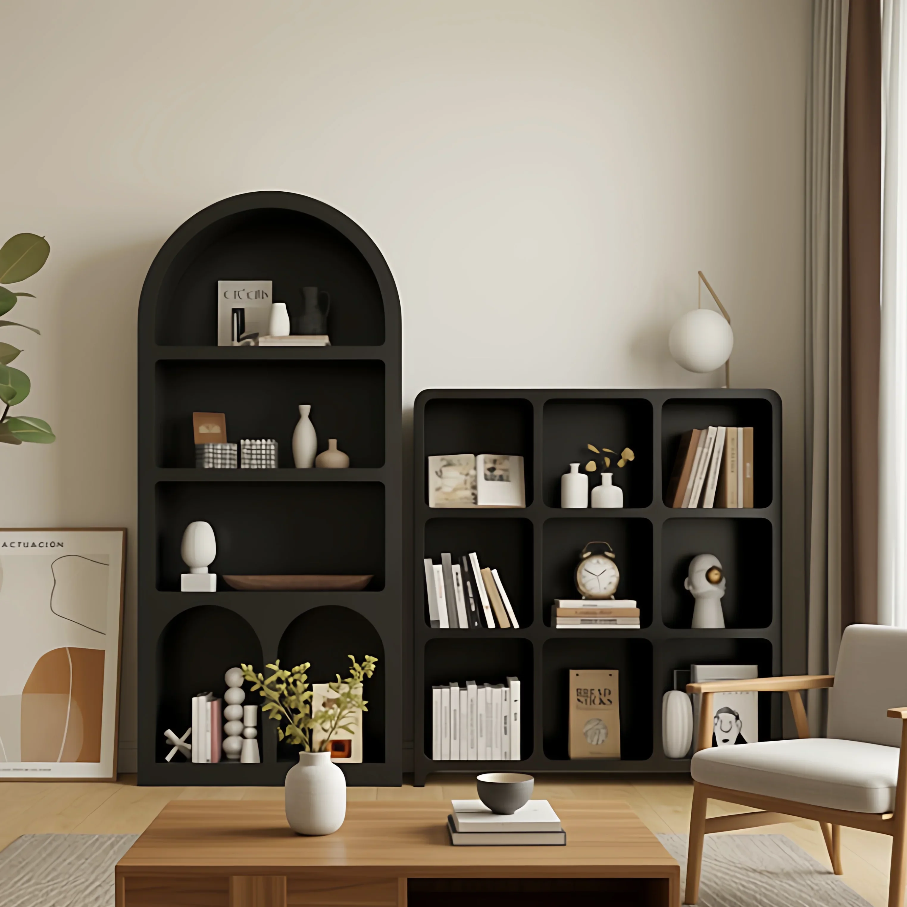 b7-17-Living Room Locker White Bookcase Living Room Side  Display Cabinet Arched Lattice  Sofa Side Cabinet Cave