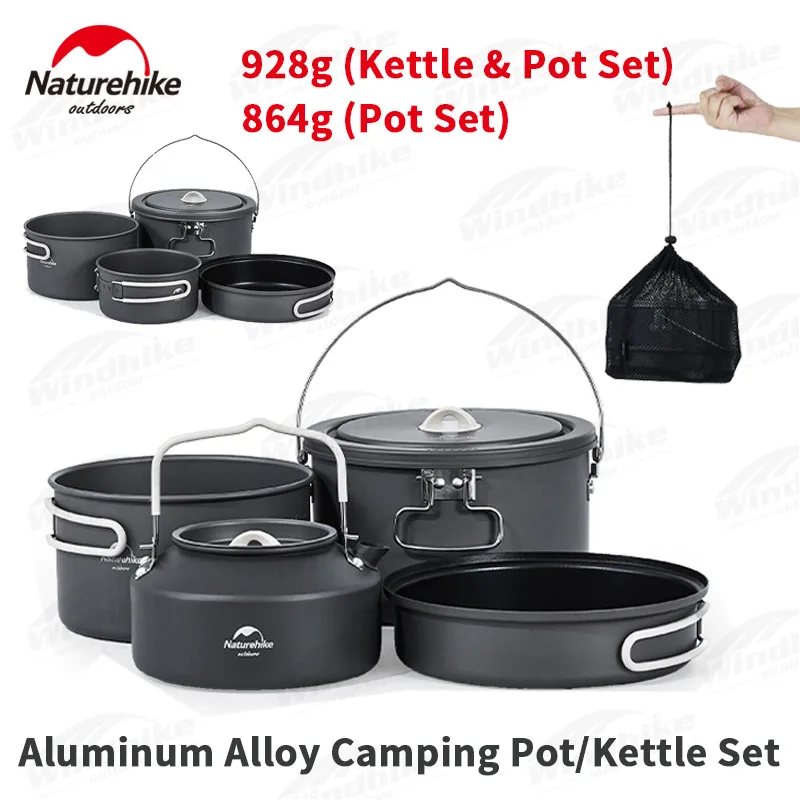 

Naturehike Pot Kettle Pan 4-In-1 Kitchenware Set Ultralight 864g/928g Outdoor Portable Aluminum Alloy Cooking Equipment Set