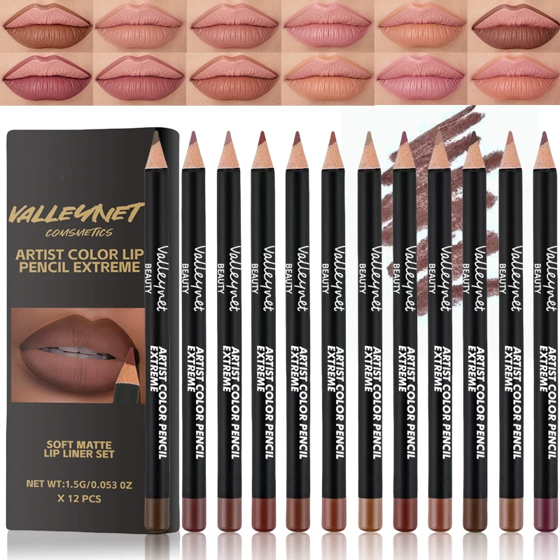 Ensemble de crayons à lèvres mats, teinte imperméable longue durée, lisse, hautement pigmentée, anti-taches, tasse antiadhésive, 6 pièces