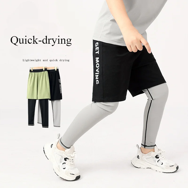 

Childrens Basketball Pants Quick-drying False Two-piece Casual Sport Pants Teens School Boys Anti-mosquito Trousers 6 8 10 Years