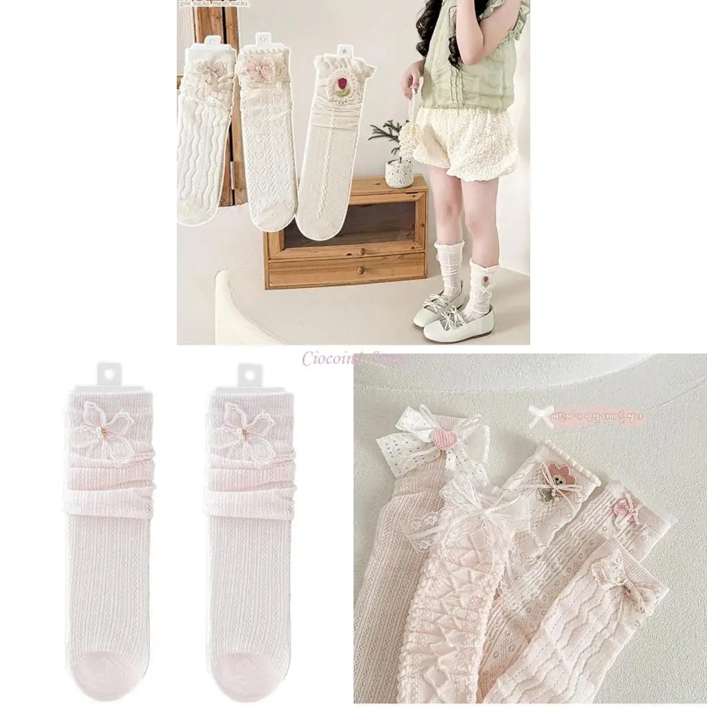 

Y1UB 1 Pair Calf Length Socks for Girls, Breathable Hollowed Out Baby Socks Stackable Middle Tube Socks for Various Occasion
