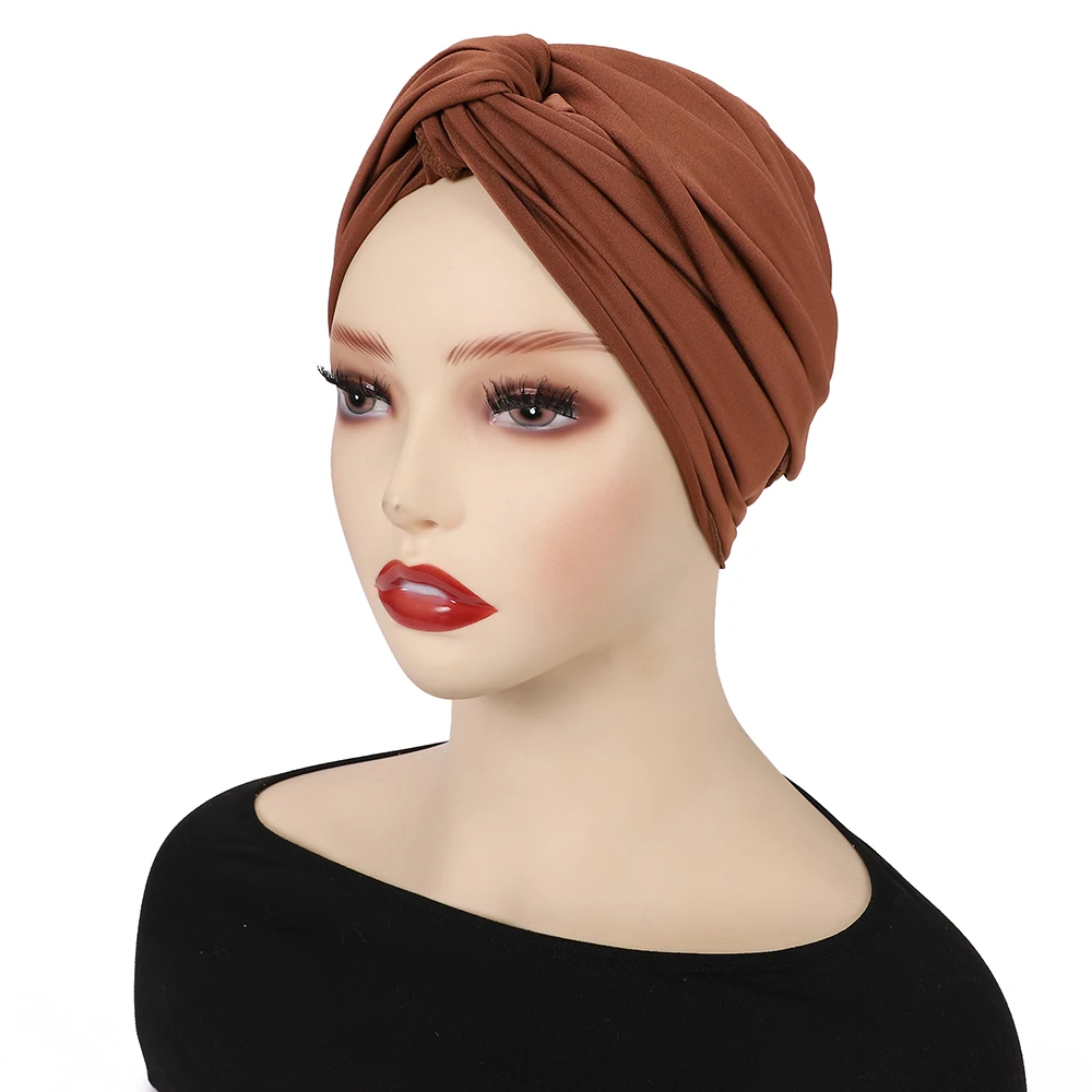 Solid Stretch Twisted Turban for Women Soft Modal Hijab Undercap Muslim Head Wrap Beanie Sleep Cap Hijab Undercap
