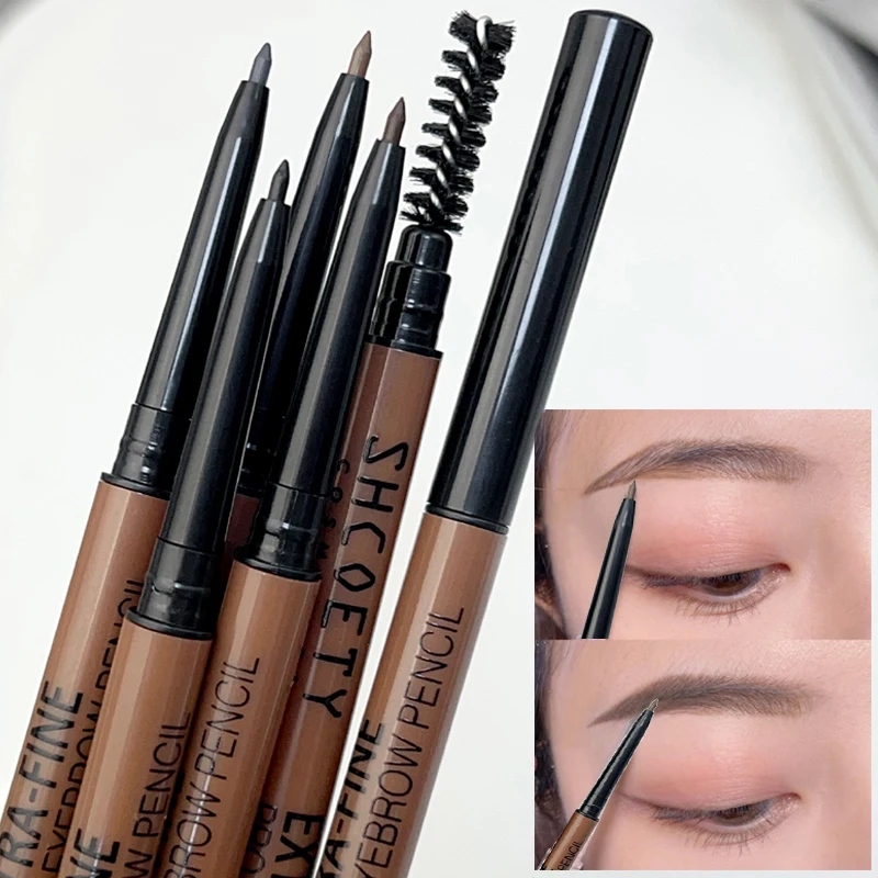 Ultra-fine Eyebrow Pencil for Beginners 4 Colors Waterproof Lasting Non-fading Anti-sweat Eyebrow Pen with Brush Makeup Tools