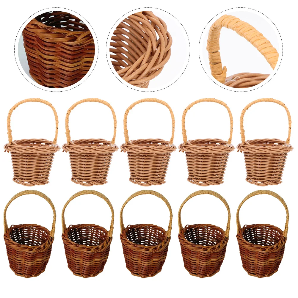 

10Pcs Mini Rattan Woven Baskets Flower Basket Handmade Home Decor Photo Prop Wedding Centerpiece Mini Woven Basket