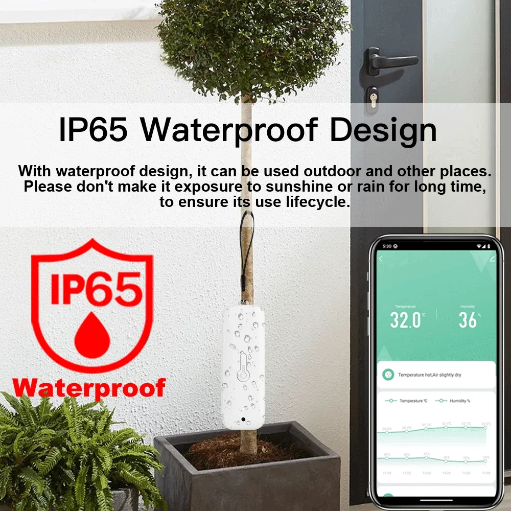 Tuya WiFi Temperature Humidity Sensor IP65 Waterproof Thermometer Smart Life Remote Monitoring Work with Google Assistant Alexa