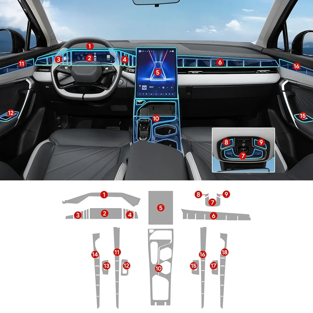 

Для Geely Atlas Boyue 2023 2024, внутренняя пленка, наклейка из ТПУ, центральная консоль, шестерня, навигатор, дверные аксессуары, прозрачная защита