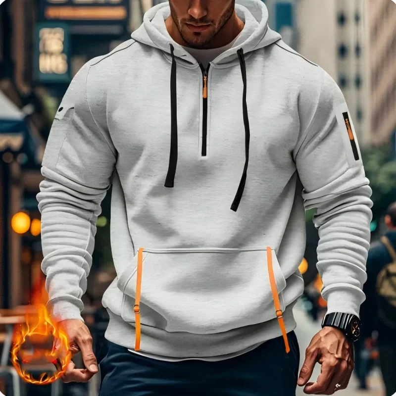 2024 Men\'s Hoodies Long Sleeve Sweatshirt Zipper Design Hooded Sweatshirt for Men Clothing Sportswear Slim Fit Casual