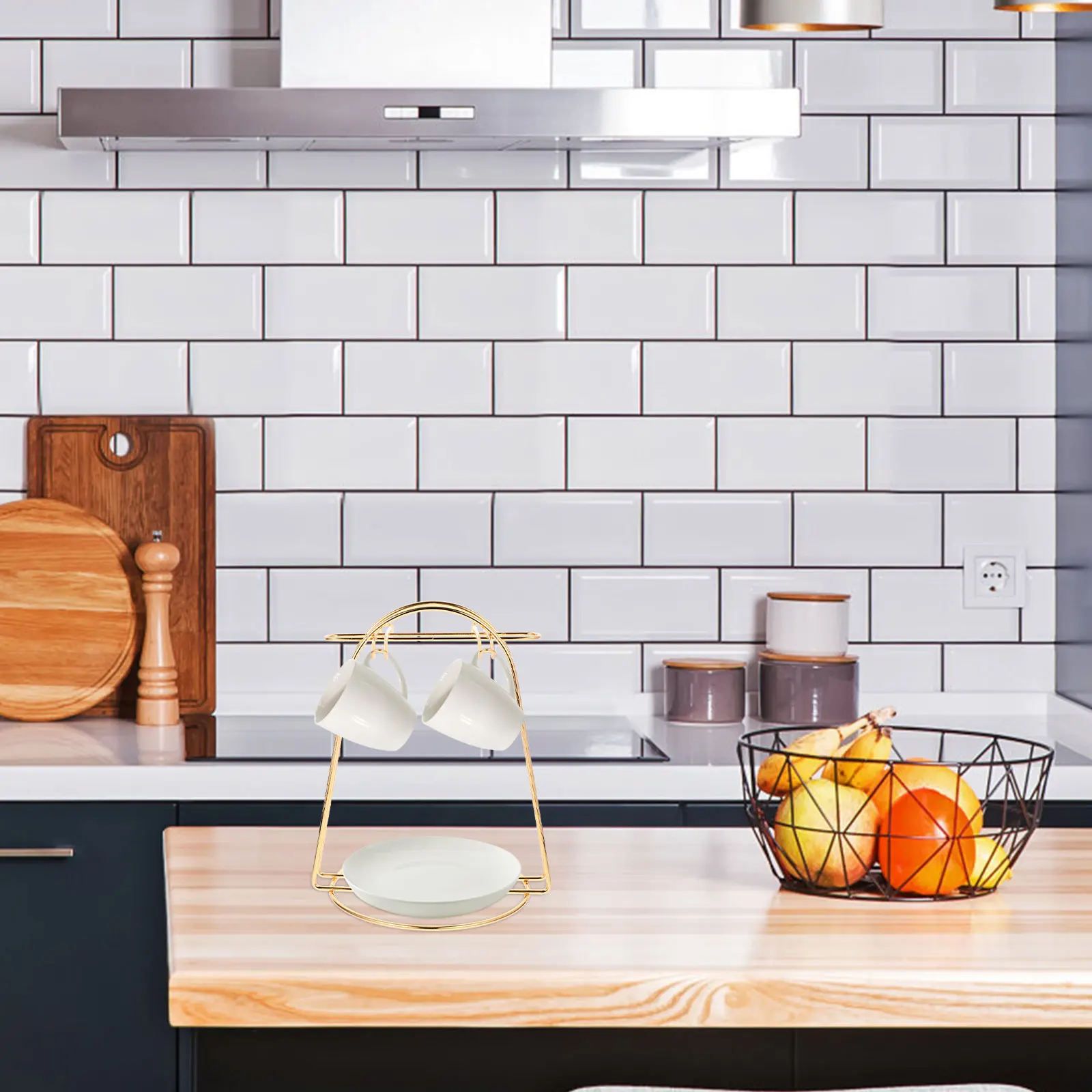 

Cup Holder Set Draining Mug Bracket Rolling Storage Saucer and Mugs Metal Tea Coffee Brackets