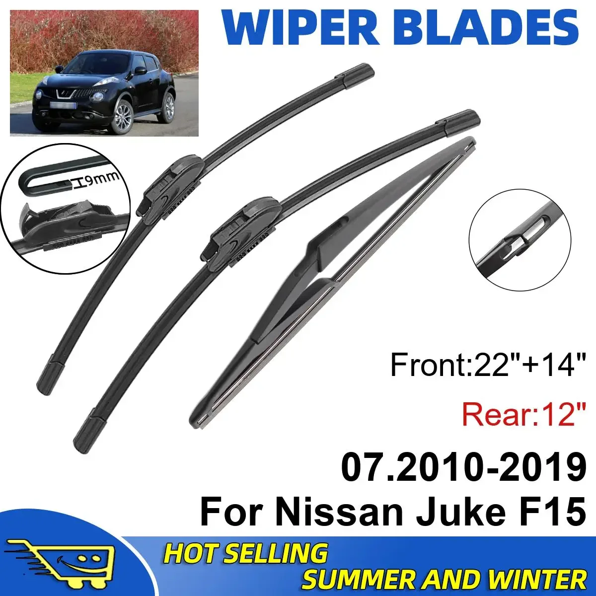 

3PCS For Nissan Juke F15 07.2010-2019 22" + 14"+ 12" Front Rear Wiper Blades Windshield Windscreen Window Cutter Accessories