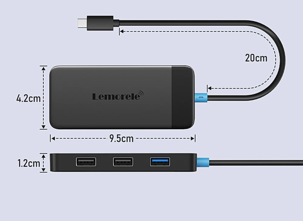 Lemorele TC122 6-in-1 USB-C-Hub 4K Dockingstation mit PD 100W Anschluss USB 3.0 Dual HDMI Adapter für MacBook Windows PC Monitor – Detail 9