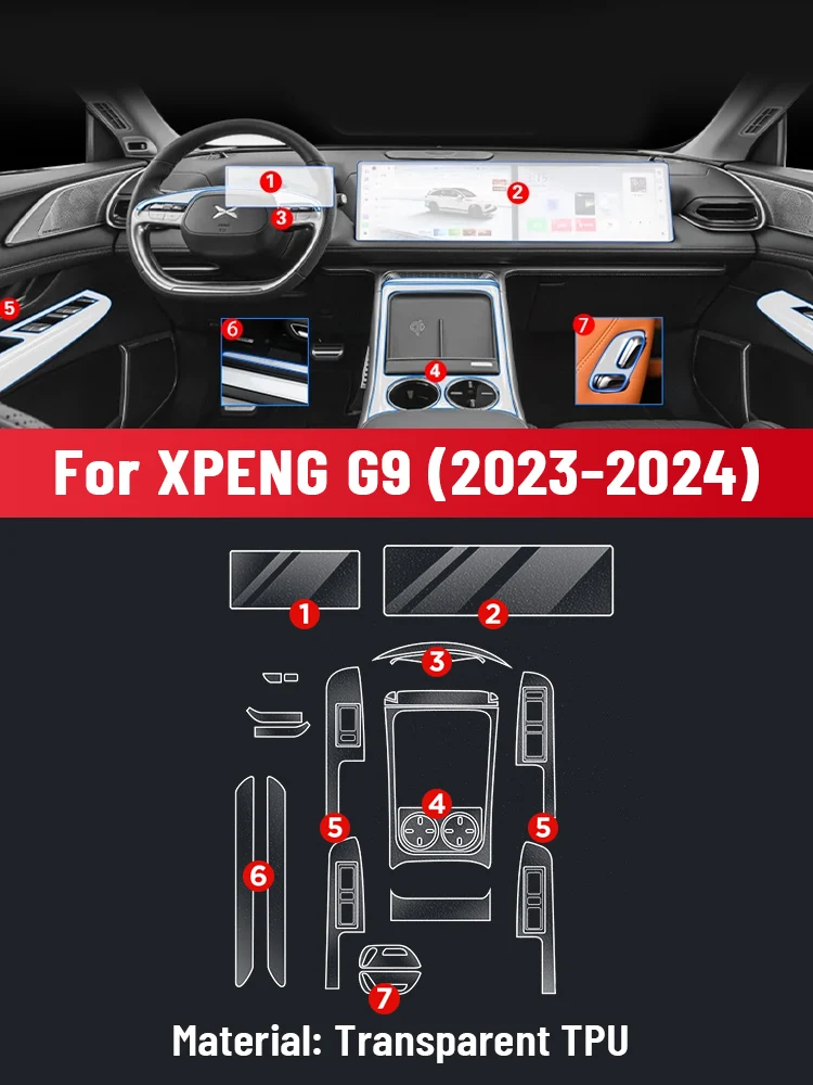 Anti-scratch Car Interior Center Console Media Dashboard Navigation TPU Protector Film For XPENG G9 2023 2024 Sticker