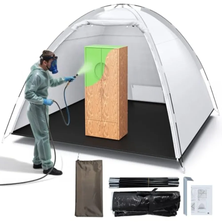 

Portable Paint Booth Tent - 10x8x6.6ft r Spray Paint Tents with Built-in Floor Mesh Screen and Ground Stake Spray Booths Painti