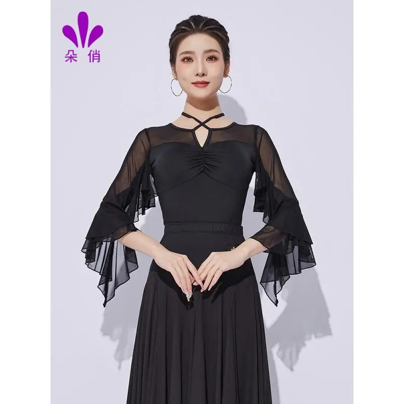 2024 Woman Latin Dance Leatord Female Sexy Performance Dancing Top Ballroom Cha Cha Samba Practice Dance Clothes 2403