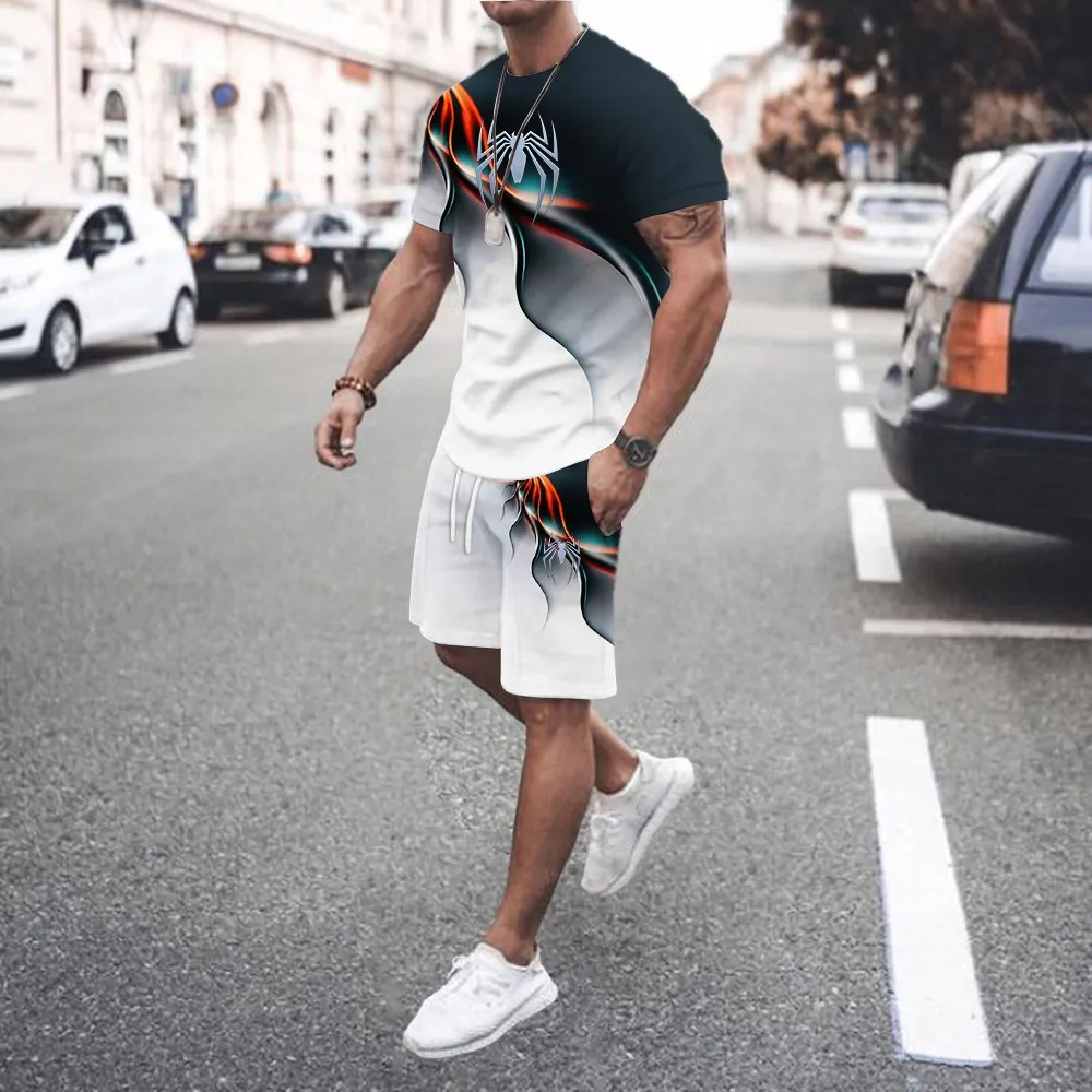 New 3D Printed Men s Casual Luxury Gradient T-Shirt Shorts Set Tracksuit Male 2 Pieces Fashion Outfit Man Clothing Jogging Suit