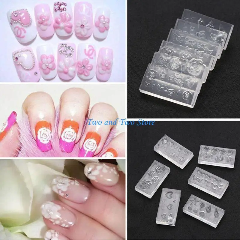 HX6F 6Pcs/Set 3D Mini Flower for Shell Conch Carving Acrylic Silicone Mold for DIY Art Mould Template Jewelry Earrings