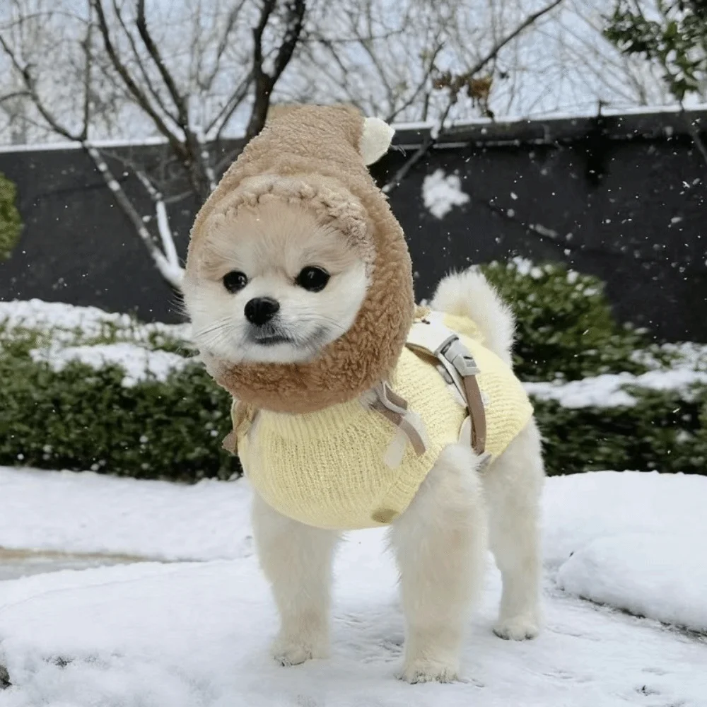 

Funny Warm Pet Head Cover Soft Comfortable Winter Pet Hat Noise Protection with Ball Plush Pet Headgear Photography