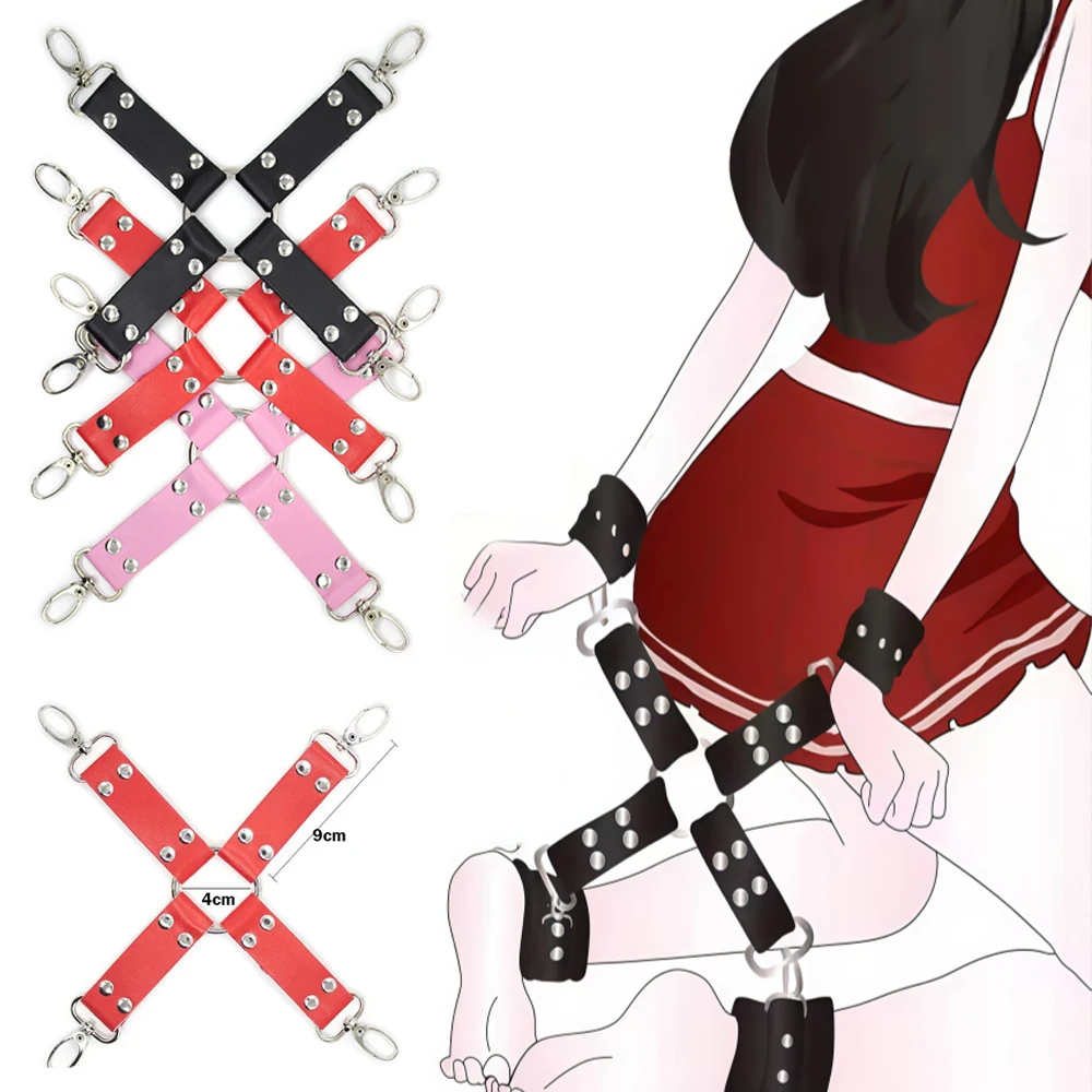 

Punk Leather Handcuffs with Cross Buckles Adjustable Leather Restraints Sexy Accessories for Couple SM Handcuffs for Cosplay