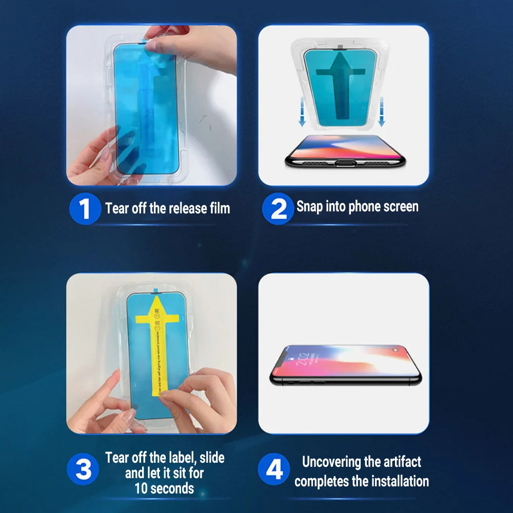 1-2PCS One-click Dust free Installation HD Screen Protector For iPhone 14 13 12 11 15 16 Pro Max Mini X XR XS MAX 7 8 Plus Glass image 5