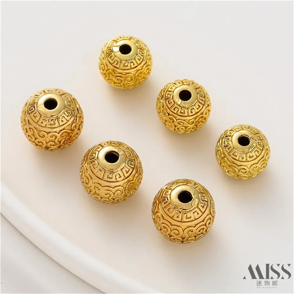

18K Gold-wrapped Auspicious Pattern Transfer Beads DIY Accessories Loose Beads Handmade Bracelets Necklaces Jewelry Materials