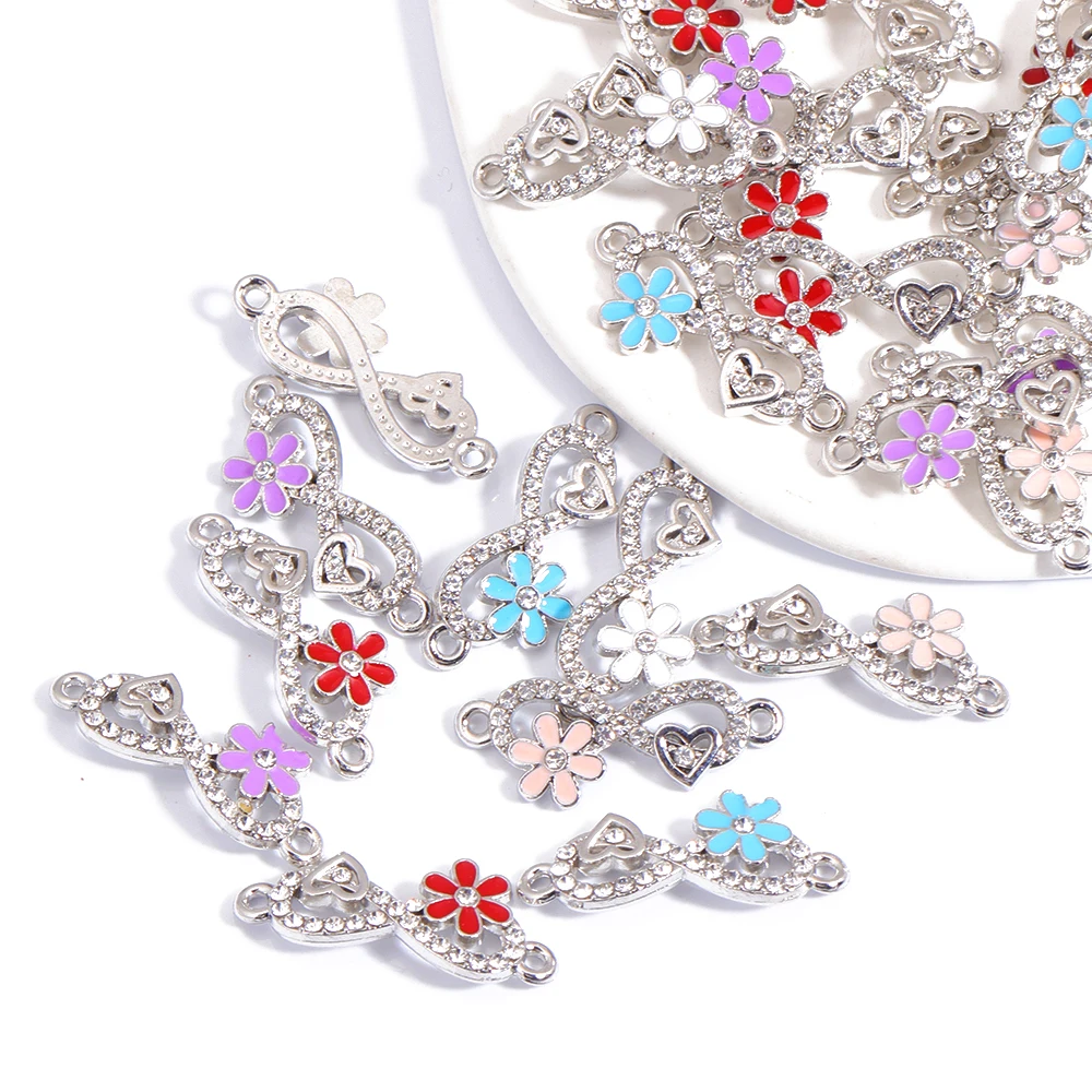 10Pcs Colorful Enamel Flowers Infinite Cycle Alloy Jewelry Connection Pendant Charm For Women's Bracelet DIY Handmade Supplies