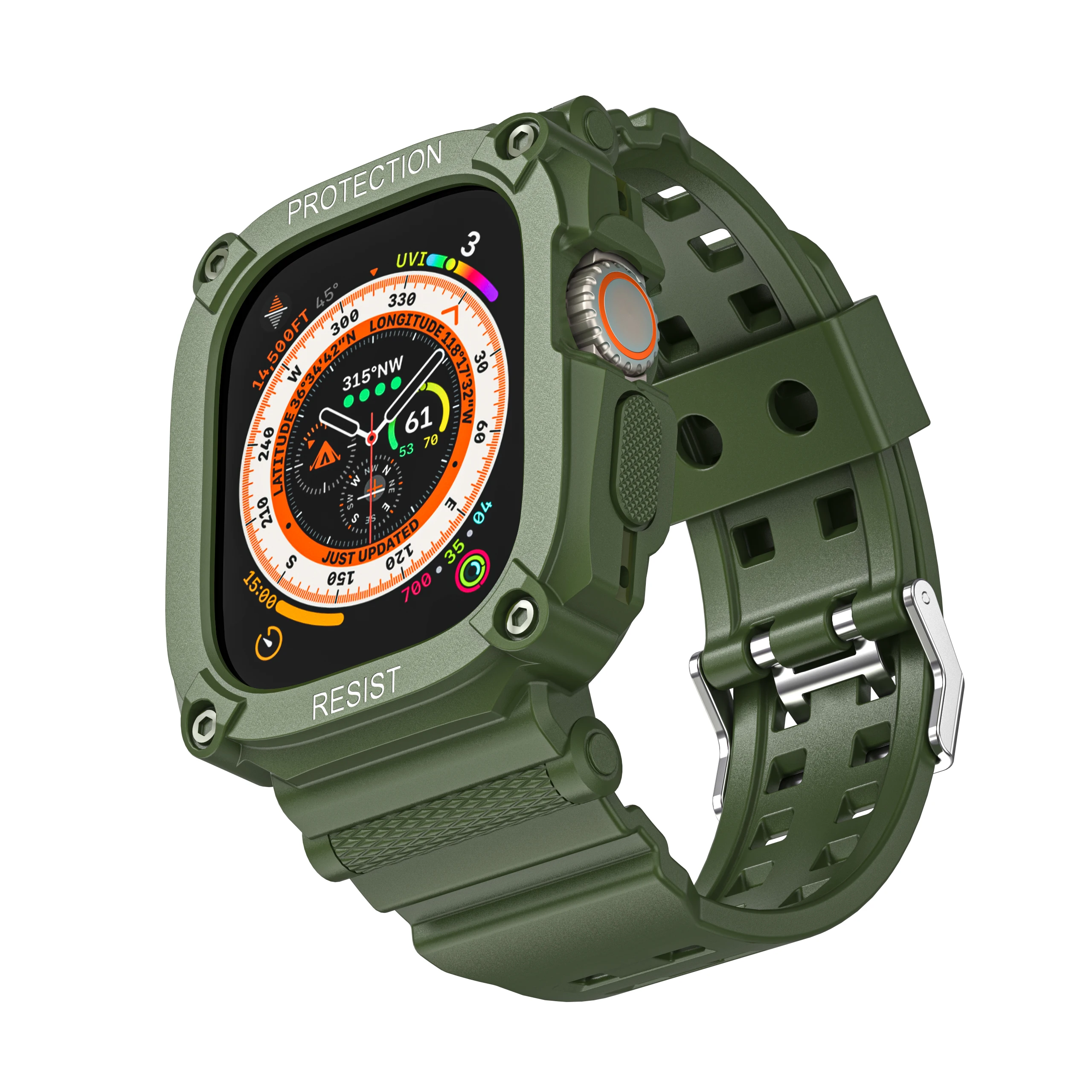 Kompatybilny z Apple Watch Band 49mm z obudową zderzaka, wytrzymałe męskie opaski do serii iWatch Ultra Sport wojskowe etui ochronne
