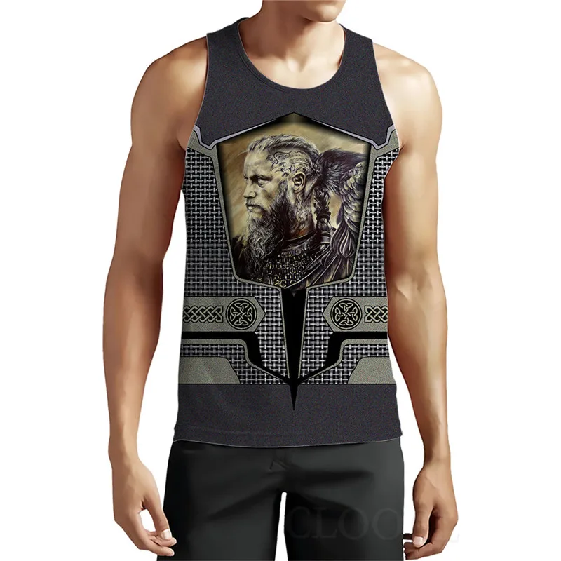 Sleeveless Men\'s Viking Style Tanks Vintage Summer 3D Print Gothic Male Vest 6XL Plus Size Man Clothing Loose Casual Sports Tops