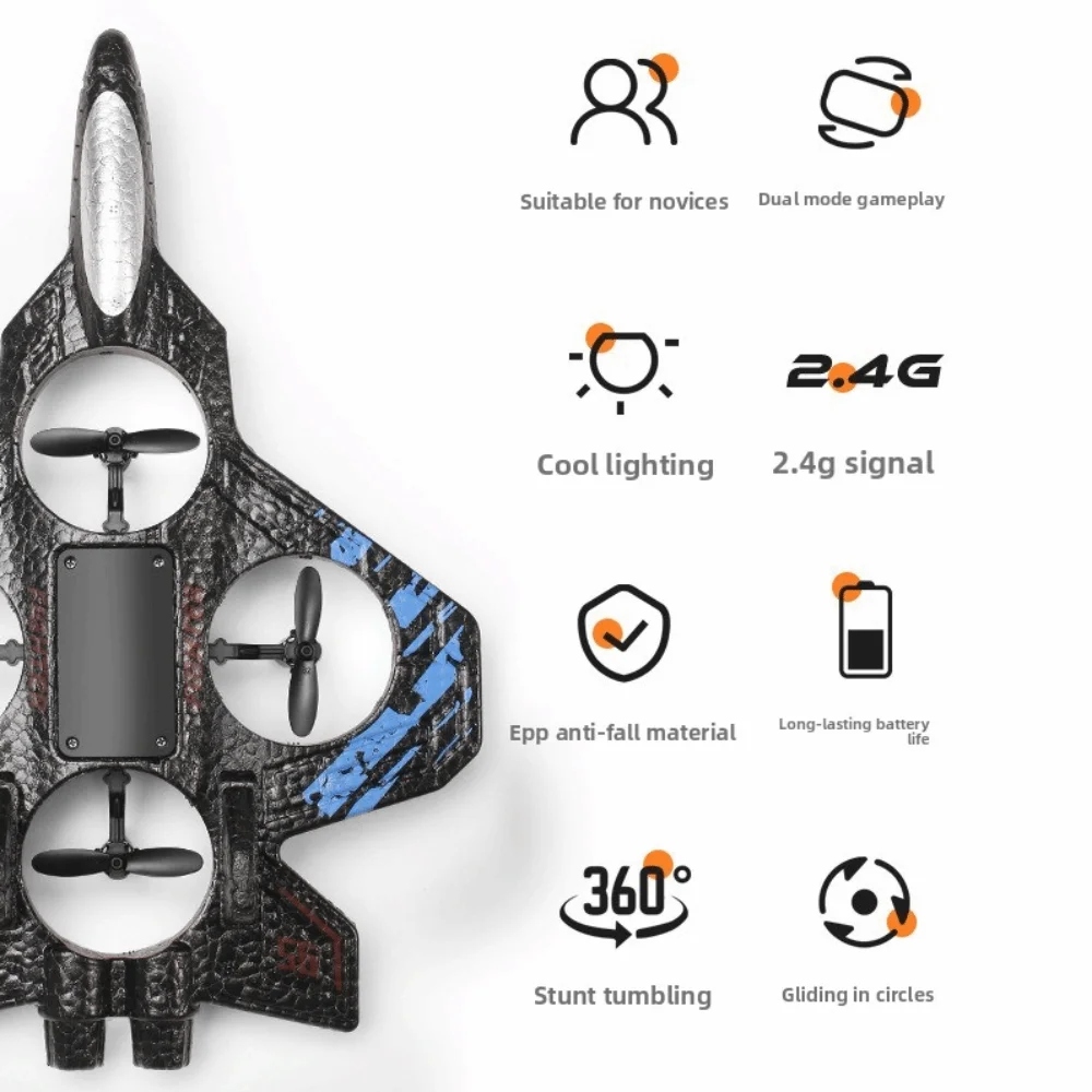 

Durable EVA Foam Fighter Plane Electric 2.4G Radio RC Airplane 360° Rolling Impact-resistant Glider Model for Boys