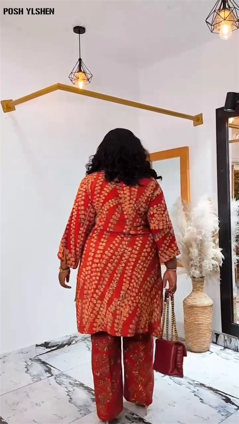 Conjunto de dos piezas de vestidos africanos para mujer, traje de moda Dashiki, ropa Bazin, bata africana, 2024