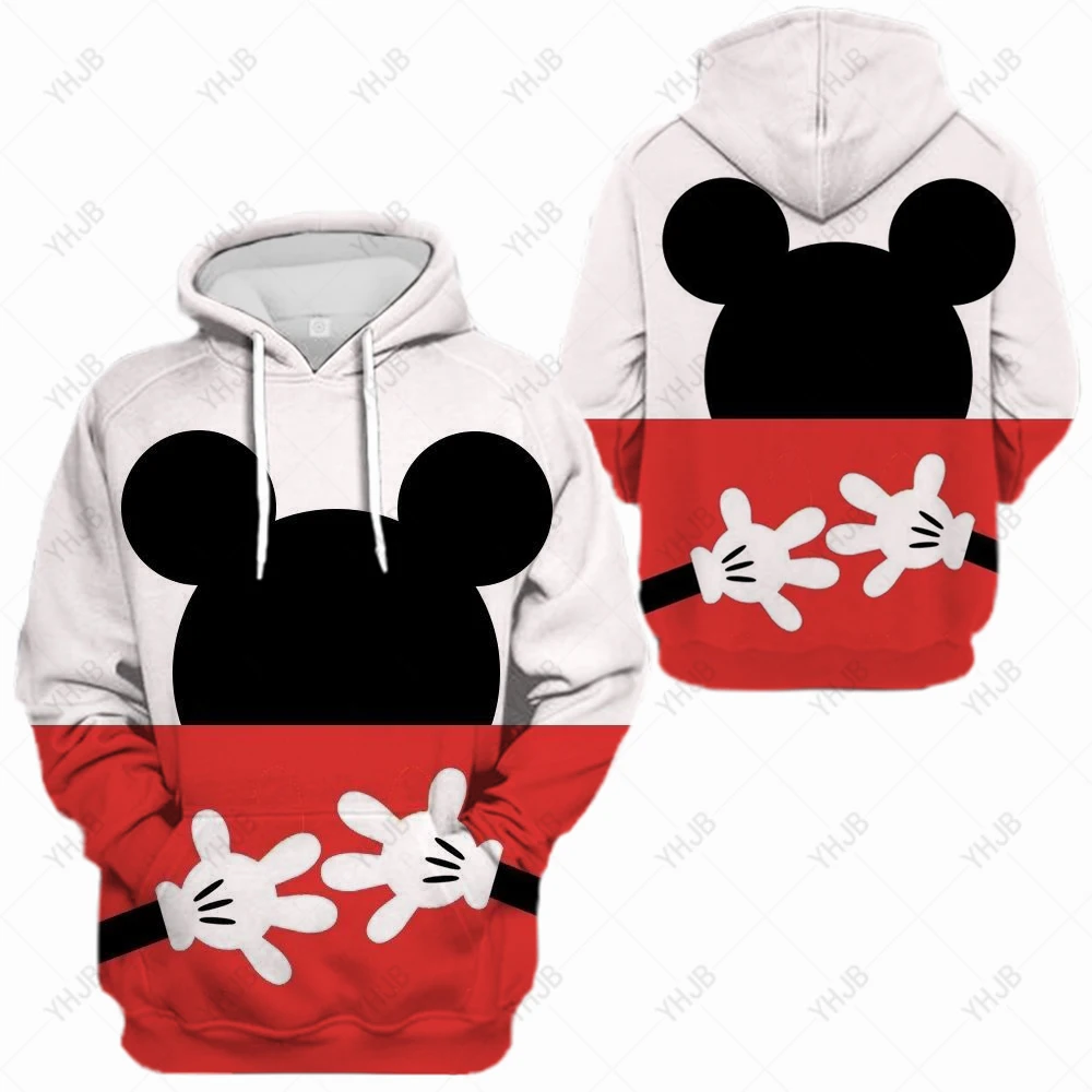 Disney Men\'s Ladies Minnie Mickey Mouse 3D Printed High Quality Boys Girls Unlined Hoodie Parent-Child Costume Cartoon Jumpers