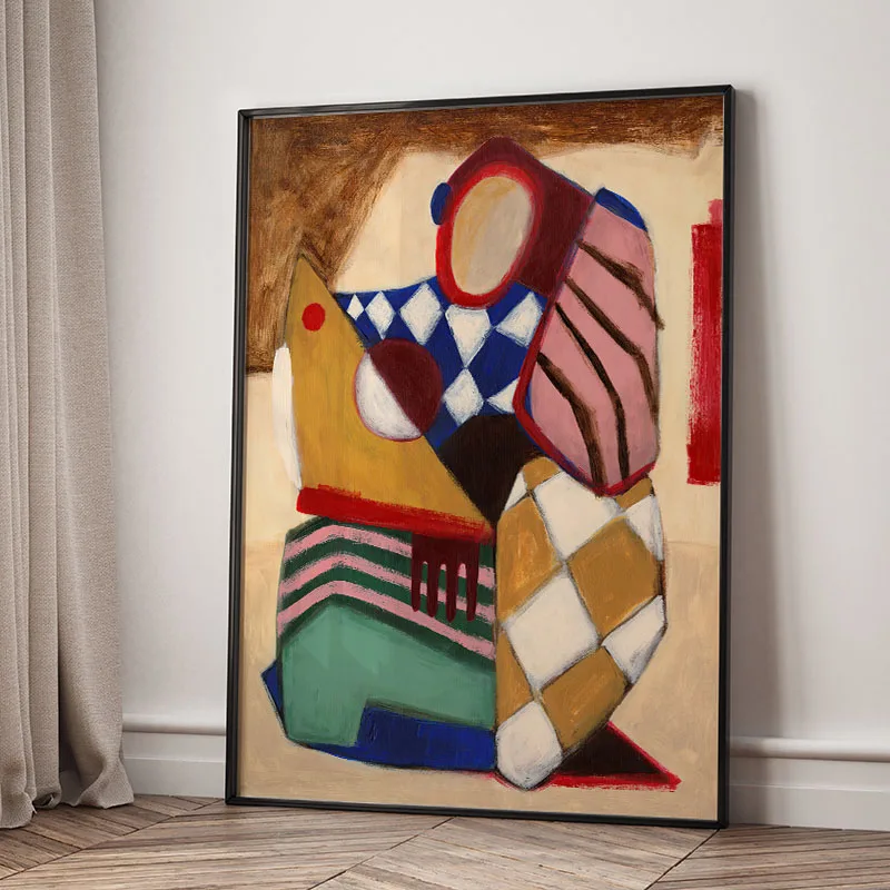 Vintage Abstract Girl Geometry Revival Gallery Canvas Wall Art Print Poster Mural for Living Room Bedroom Office Wall Decor Gift