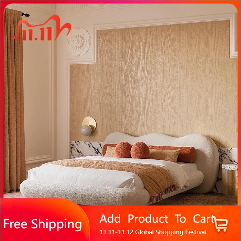 

Кремовая французская кровать из овечьей шерсти, свадебная эстетика, европейская кровать высокого качества, двуспальная удобная современная кровать Cama De Casal, мебель