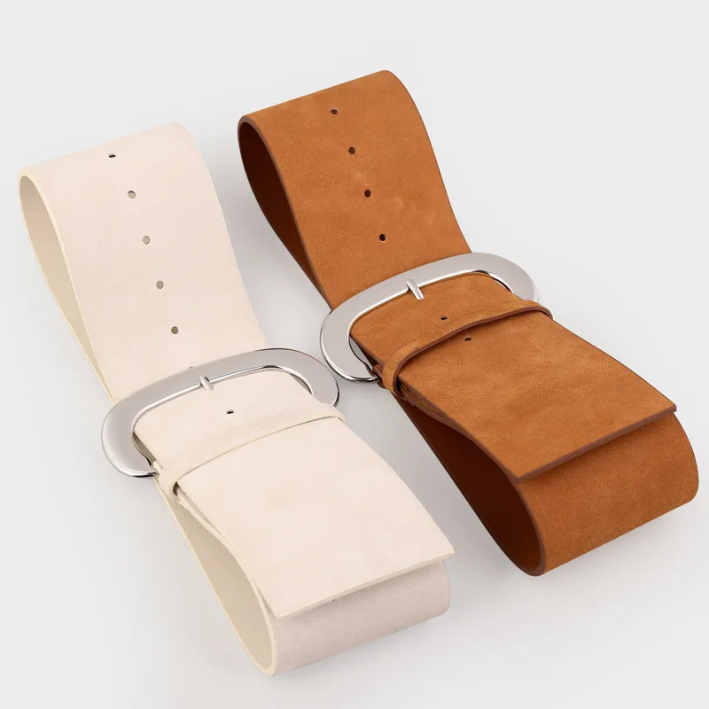 2025 Luxury Design Wide Real Leather Waistbands for Women Vintage Beige Brown Suede Cowskin Ceinture Pour Robe Cinturon Mujer