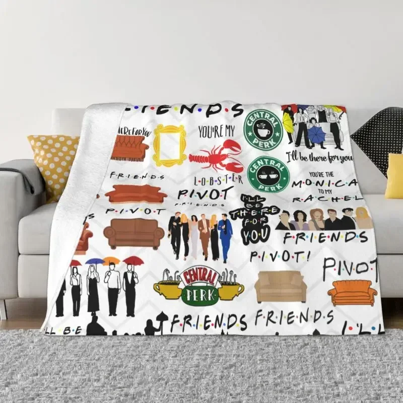 Vintage Friends Symbol Collage Blankets Comfortable Soft Flannel Sprint TV Show Throw Blanket for Couch Office Bedroom