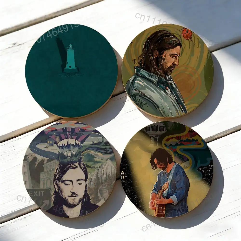 

Noah Kahan Stick Season Round Vintage wooden coasters, for home coffee tables, wooden bars, cups, glass beer mugs, holiday gifts